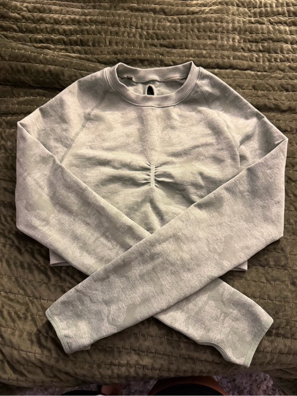 Gymshark Light Sage Cropped Ruched Sweat Top
